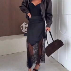 Contemporary Satin High-waist Skirt With A Lace-trimmed Hem